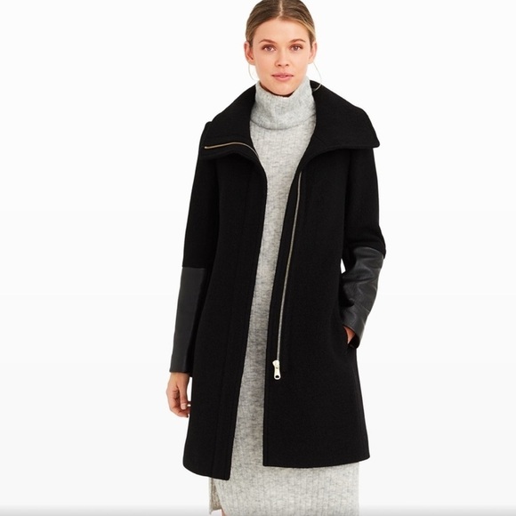 Club Monaco Jackets & Blazers - Club Monaco Wayland Coat ~ Black Wool with leather sleeve detailing